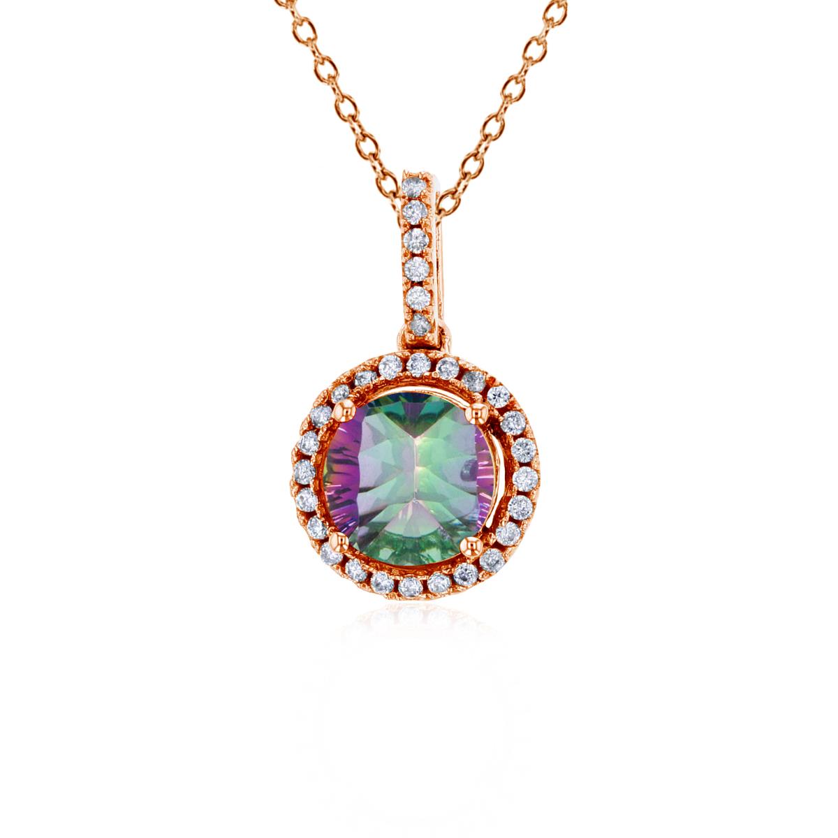 Sterling Silver Rose 7mm Round Mystic Green Topaz & 1mm Round Cr White Sapphire Halo 18" Necklace