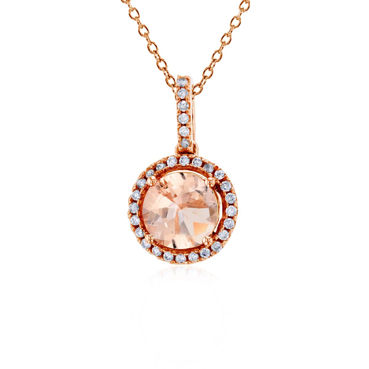 Sterling Silver Rose 7mm Round Morganite & 1mm Round Cr White Sapphire Halo 18" Necklace