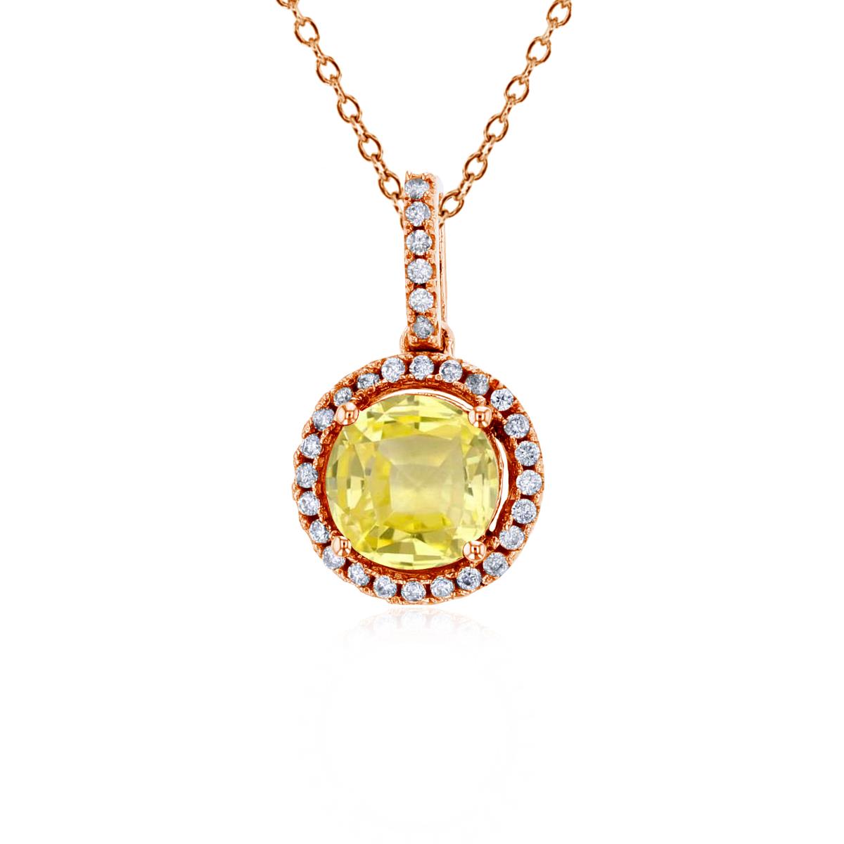 Sterling Silver Rose 7mm Round Cr Yellow Sapphire & 1mm Round Cr White Sapphire Halo 18" Necklace