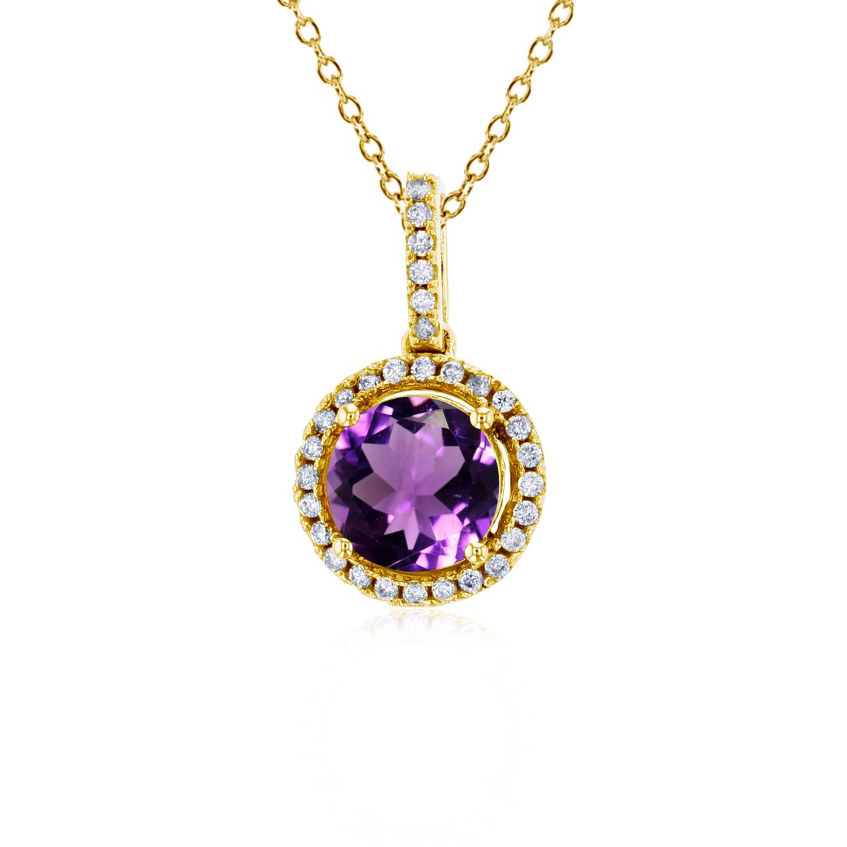 Sterling Silver Yellow 7mm Round Amethyst & 1mm Round Cr White Sapphire Halo 18" Necklace