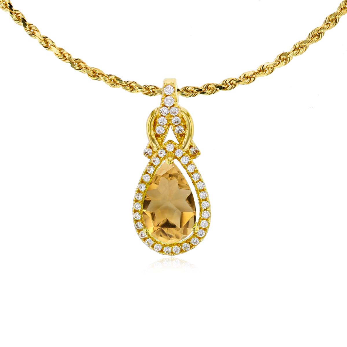14K Yellow Gold 8x5mm Pear Cut Citrine & 0.11 CTTW Rnd Diamond Knot 18" Rope Chain Necklace
