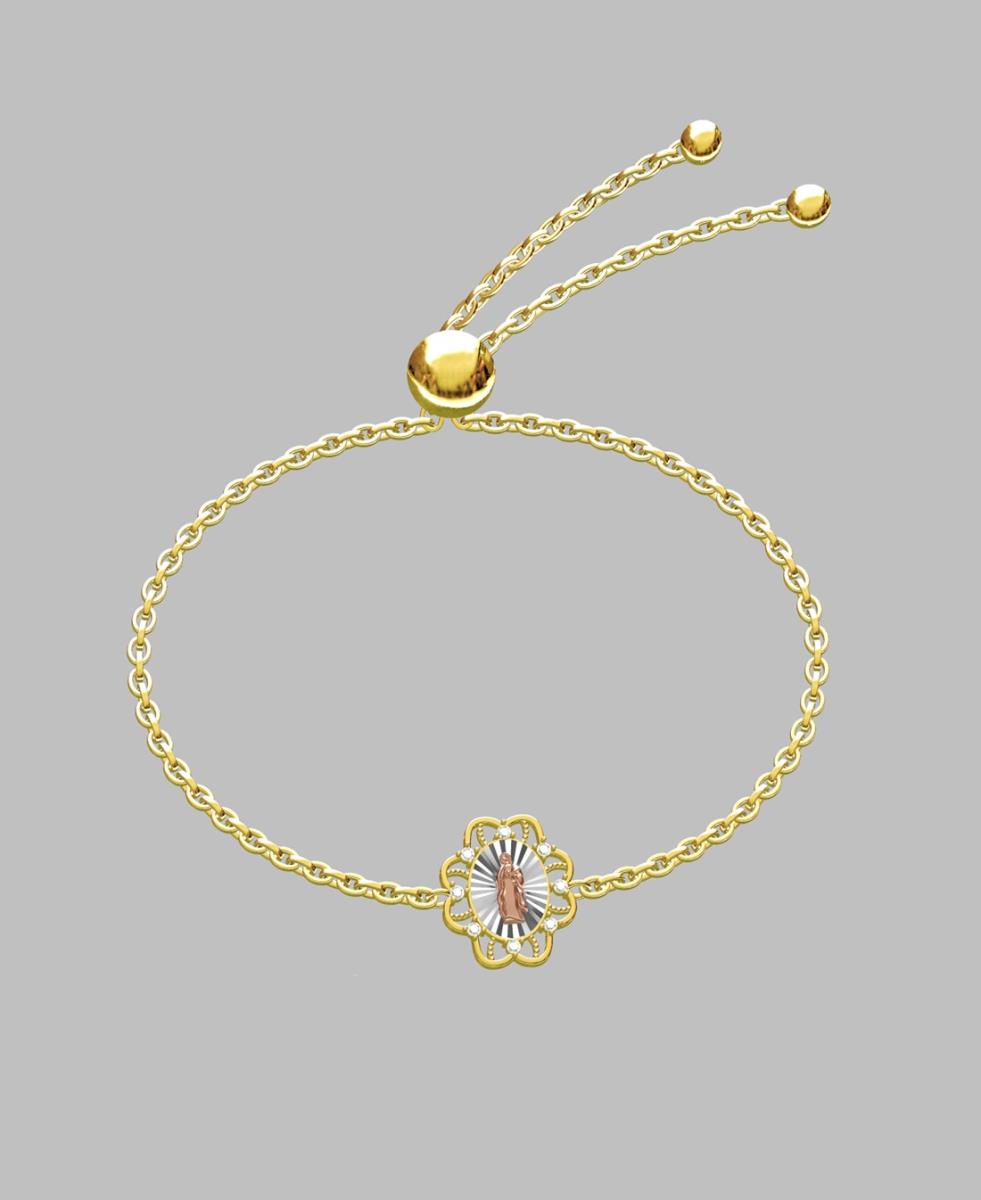 14K Tri-Color Gold 0.08 CTTW Diamonds DC Virgin Mary Adjustable Bracelet