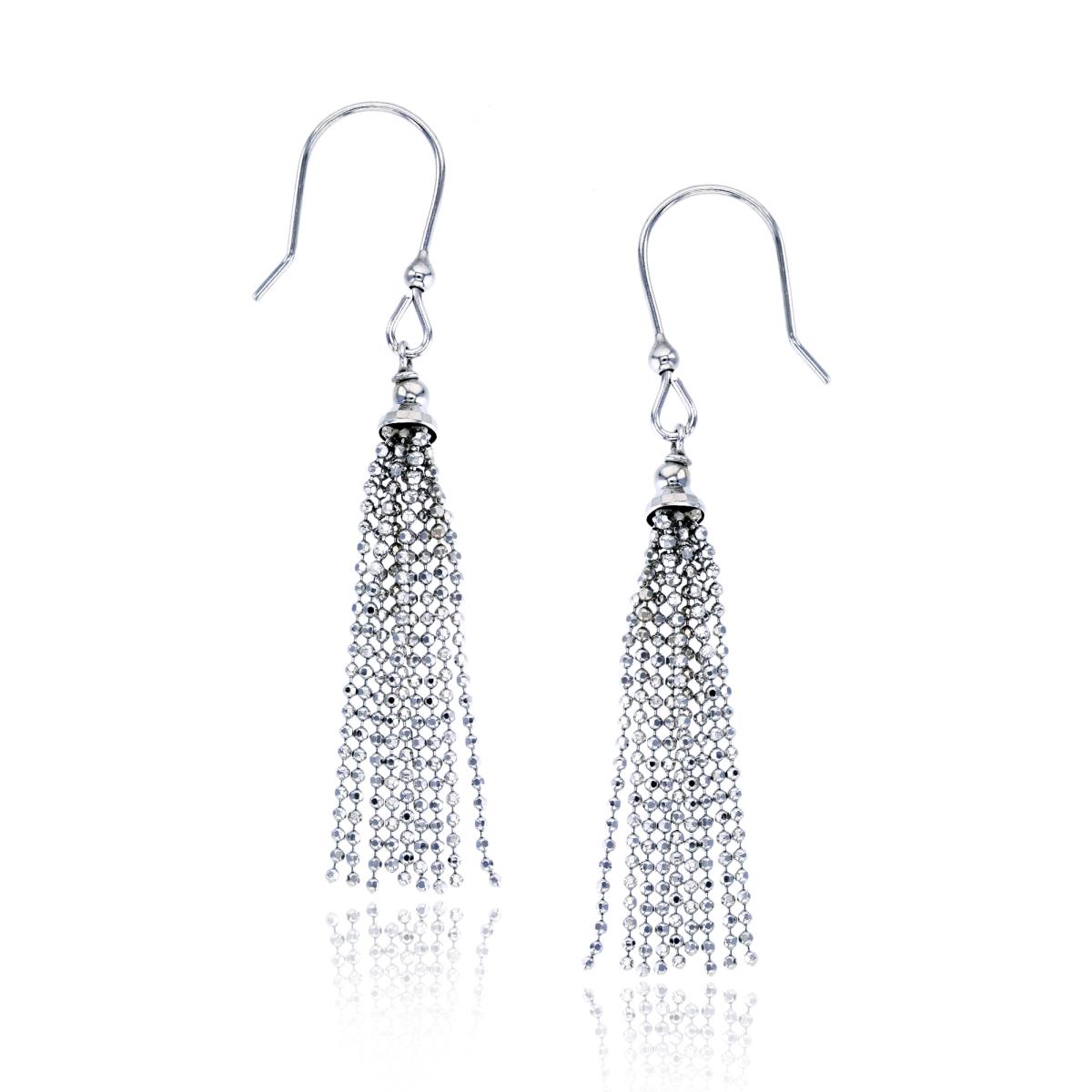 Sterling Silver Rhodium 30mm Beaded Tassel Earring