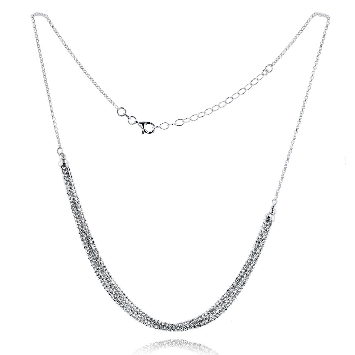 Sterling Silver Rhodium 9-pcs Beaded Layered Chains Center 16"+2"Necklace