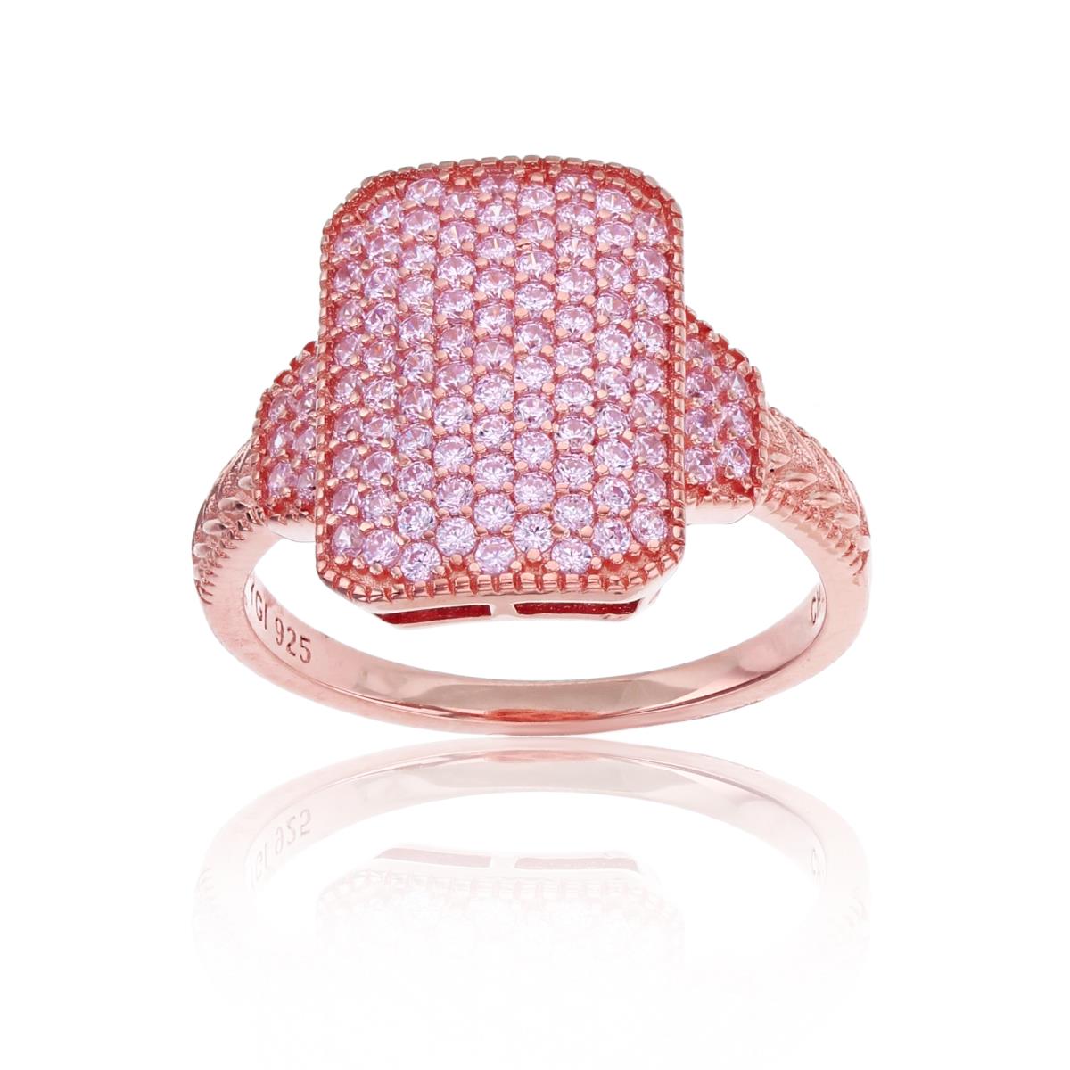 Sterling Silver Rose 1-Micron Rnd CZ Pink Paved Cushion Ring