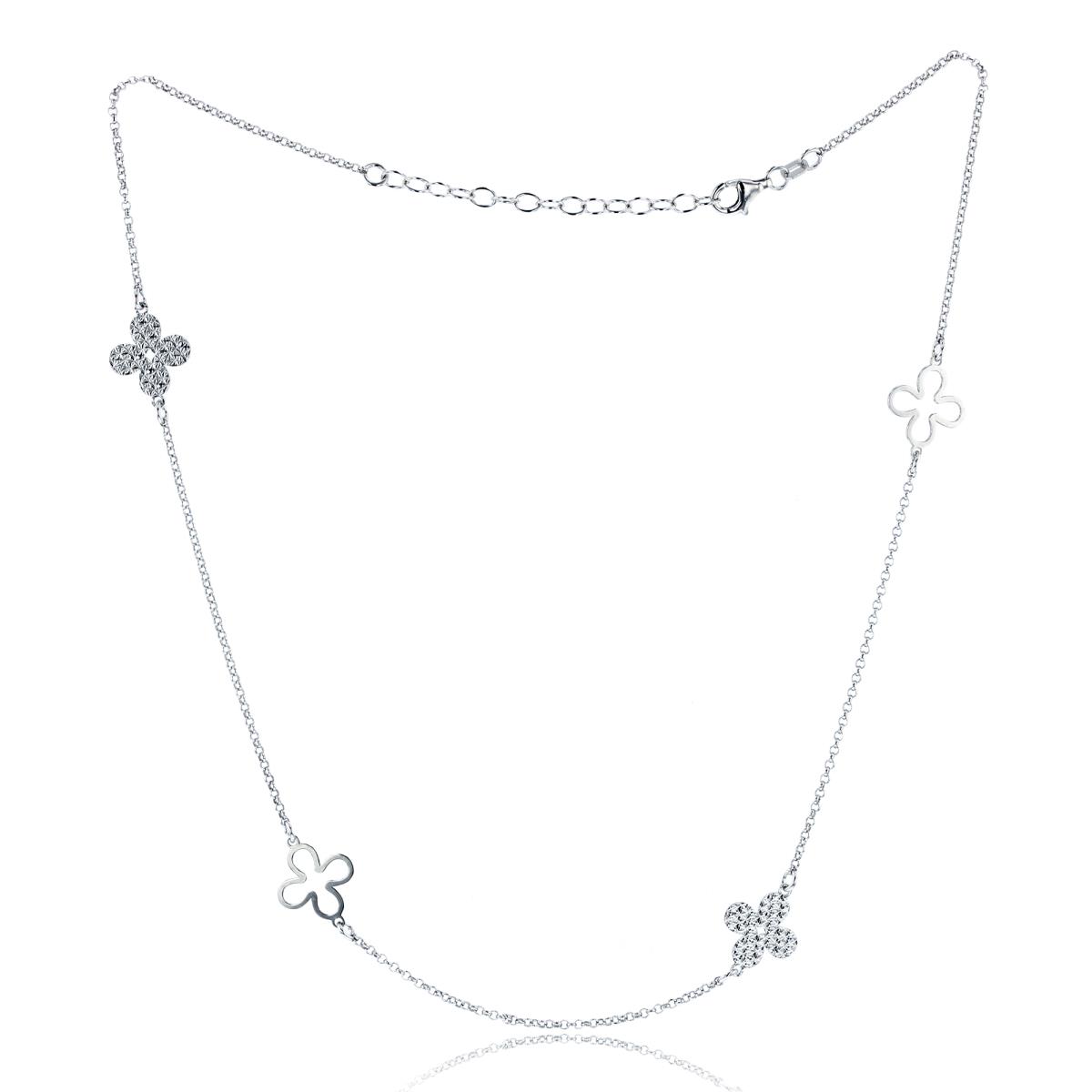 Sterling Silver Rhodium Flower Station 16"+2"Necklace