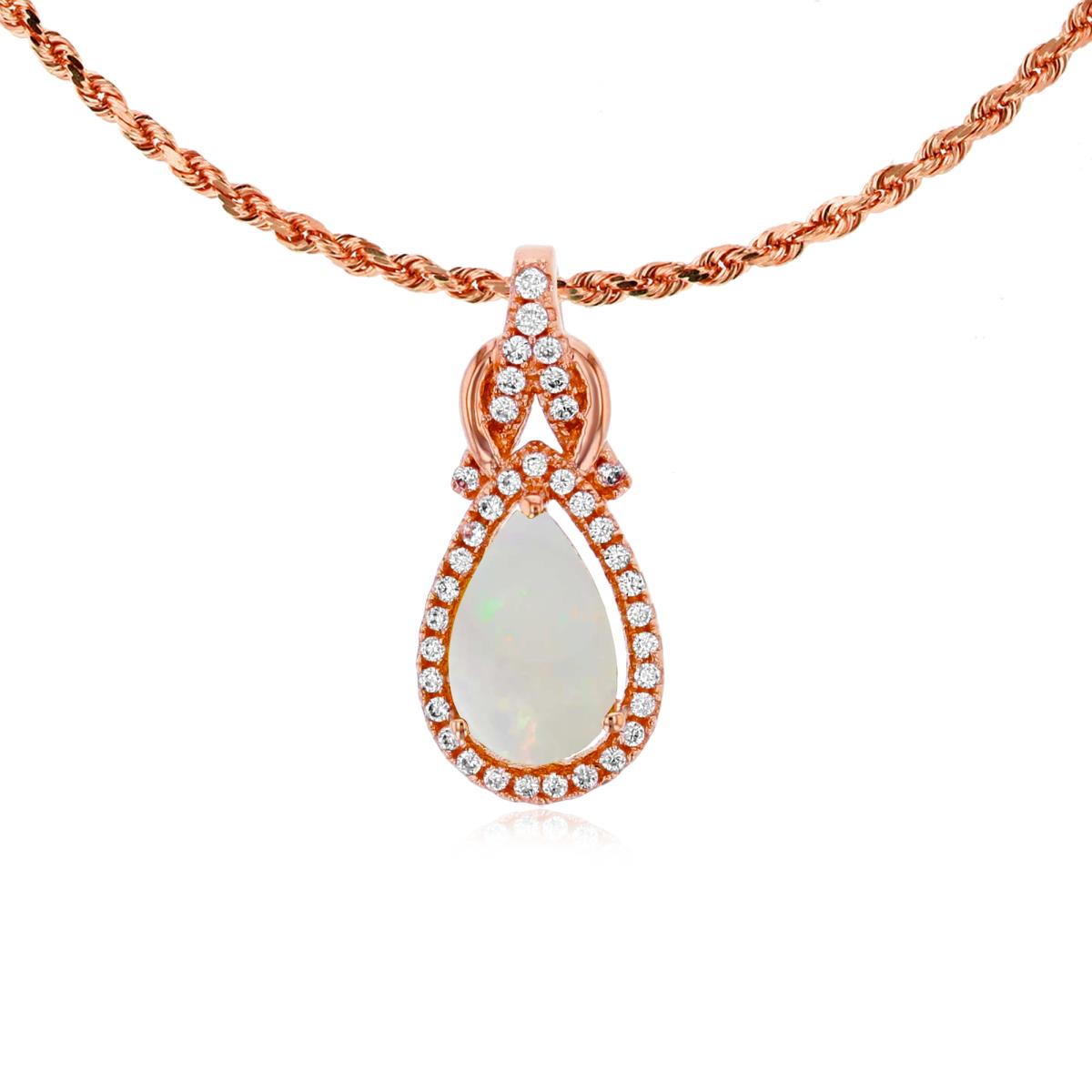 10K Rose Gold 8x5mm Pear Cut Opal & 0.11 CTTW Rnd Diamond Knot 18" Rope Chain Necklace