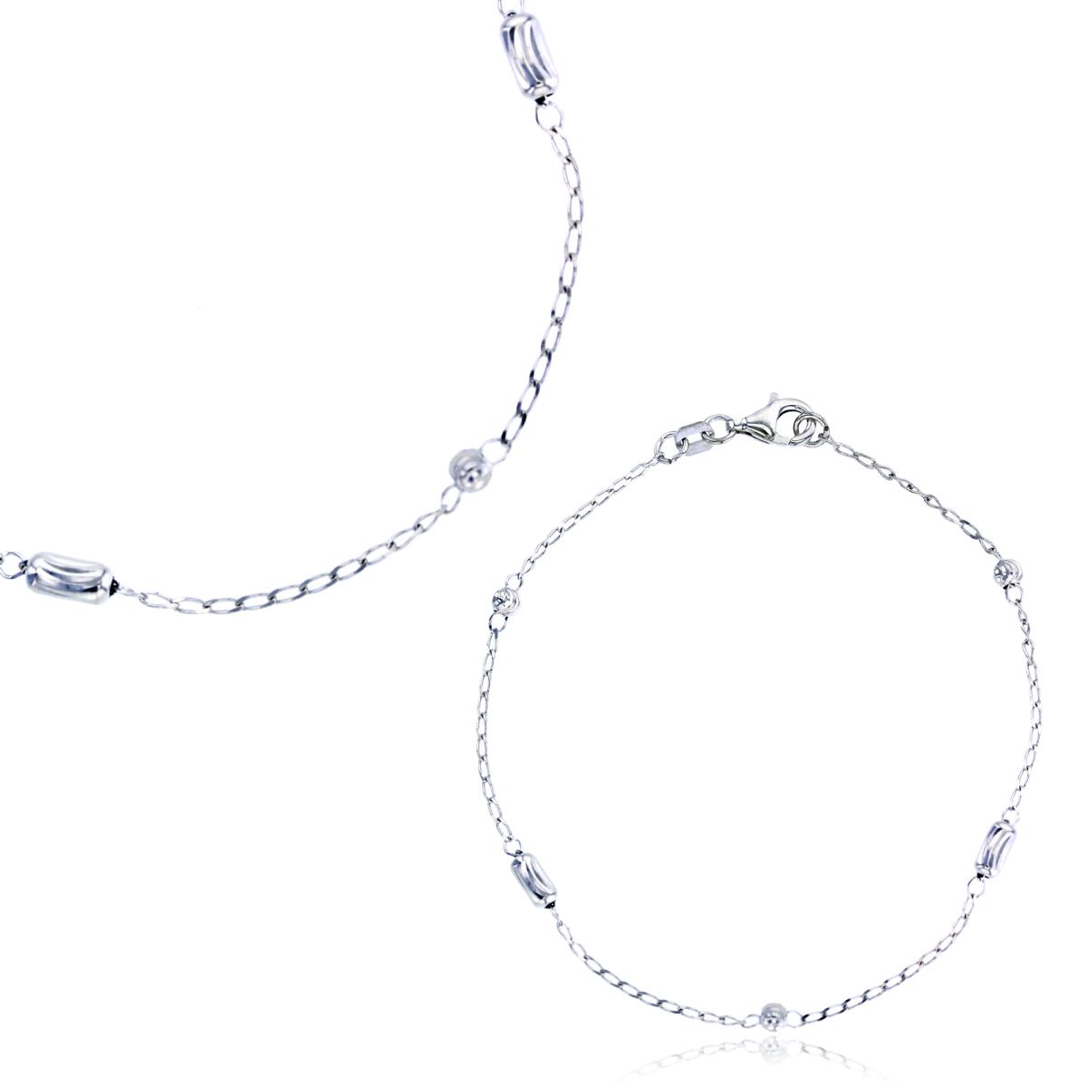 Sterling Silver Rhodium DC Beads Station 7.25" Chain Bracelet