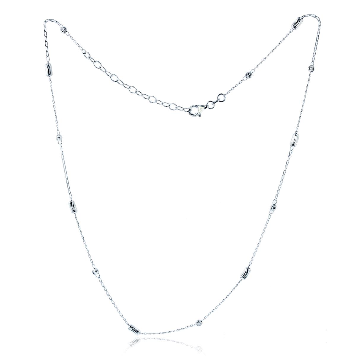 Sterling Silver Rhodium DC Beads Station 16"+2"Necklace