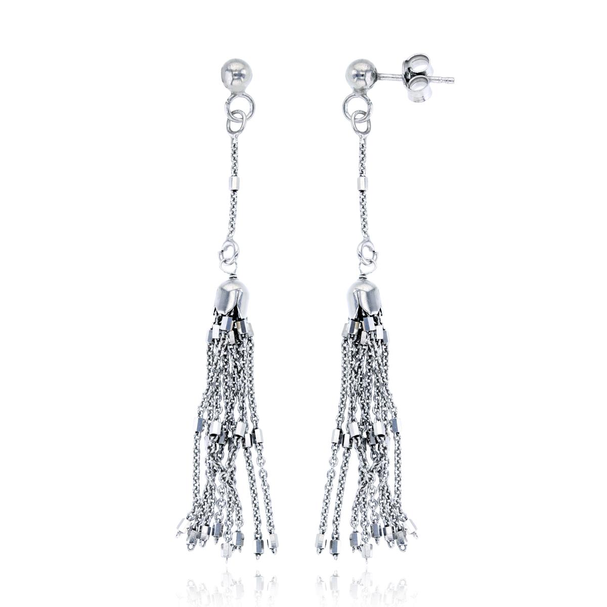 Sterling Silver Rhodium DC Beads Tassel on Spool Dangling Earring