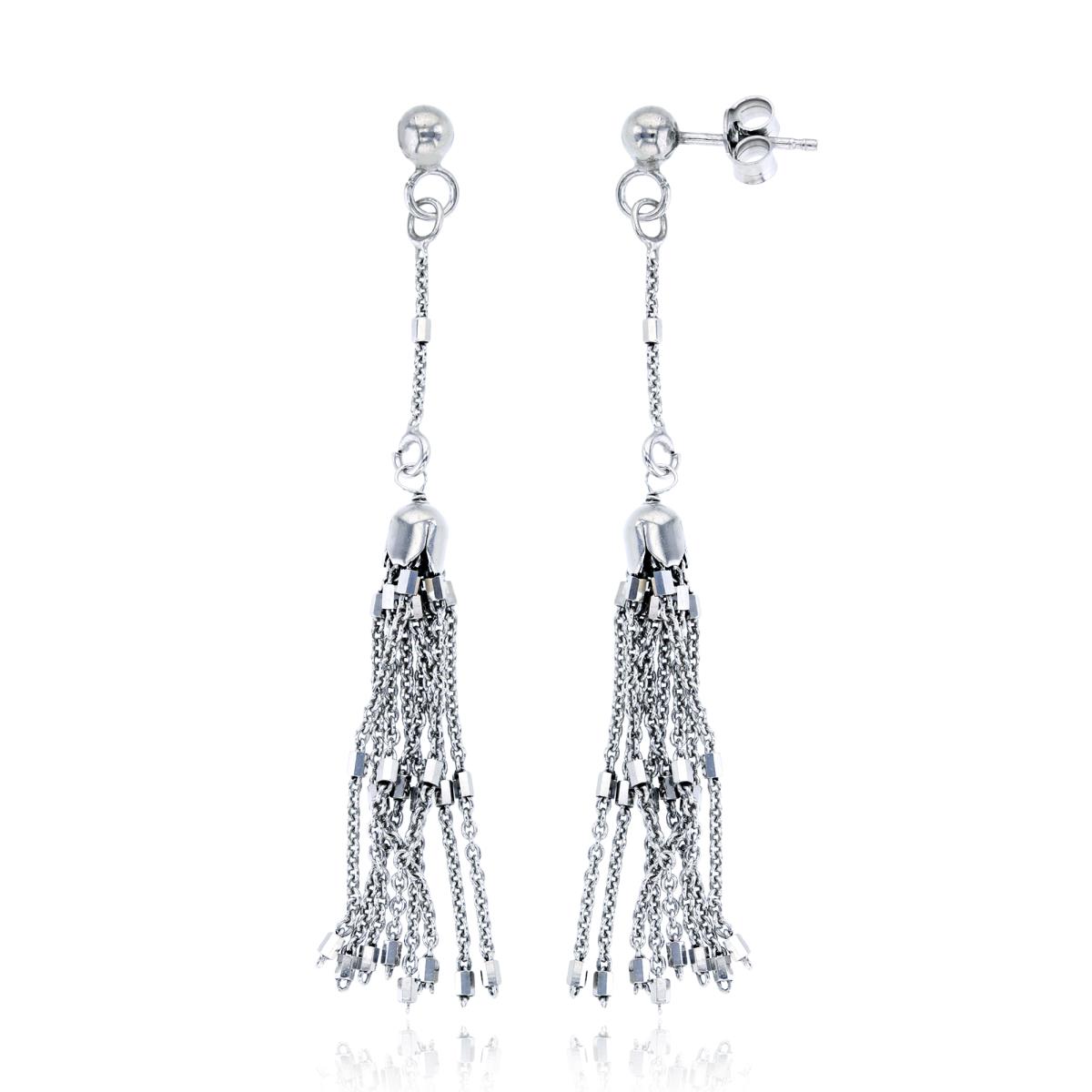Sterling Silver Rhodium DC Beads Tassel on Spool Dangling Earring