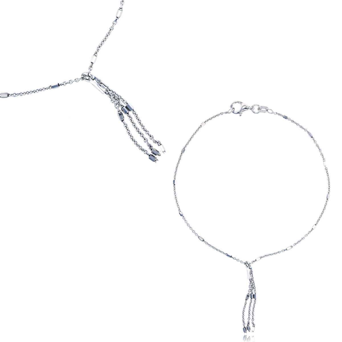 Sterling Silver Rhodium DC Beads Tassel on Station Chain 7.25"Bracelet