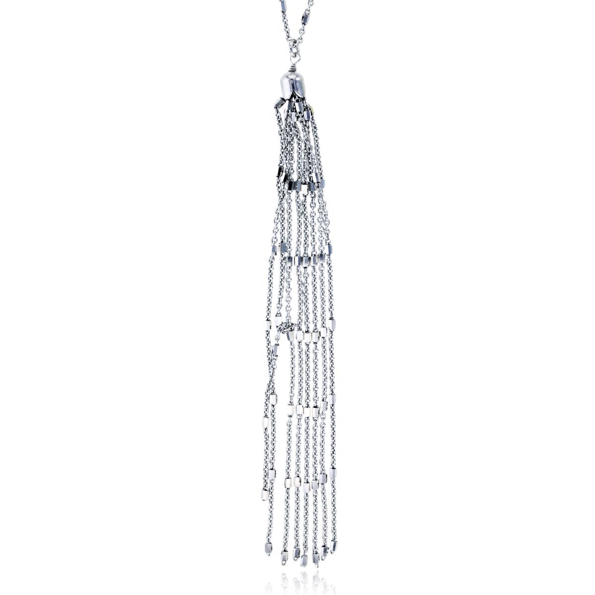 Sterling Silver Rhodium DC Beads Tassel on Station 16"+2"Necklace