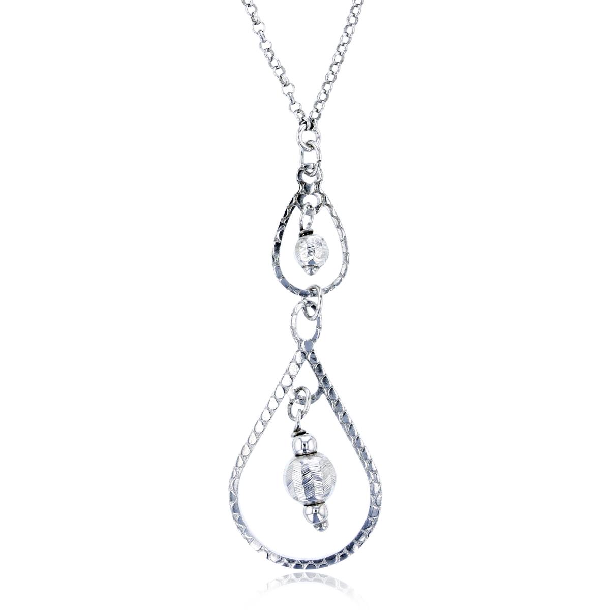 Sterling Silver Rhodium DC Beads in Double PS-shape Open Dangling 16"+2"Necklace