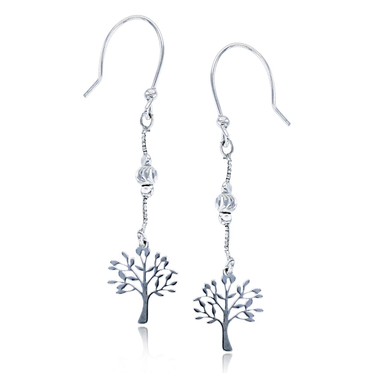 Sterling Silver Rhodium "Tree of Life"/DC Bead on Chain Dangling Earring