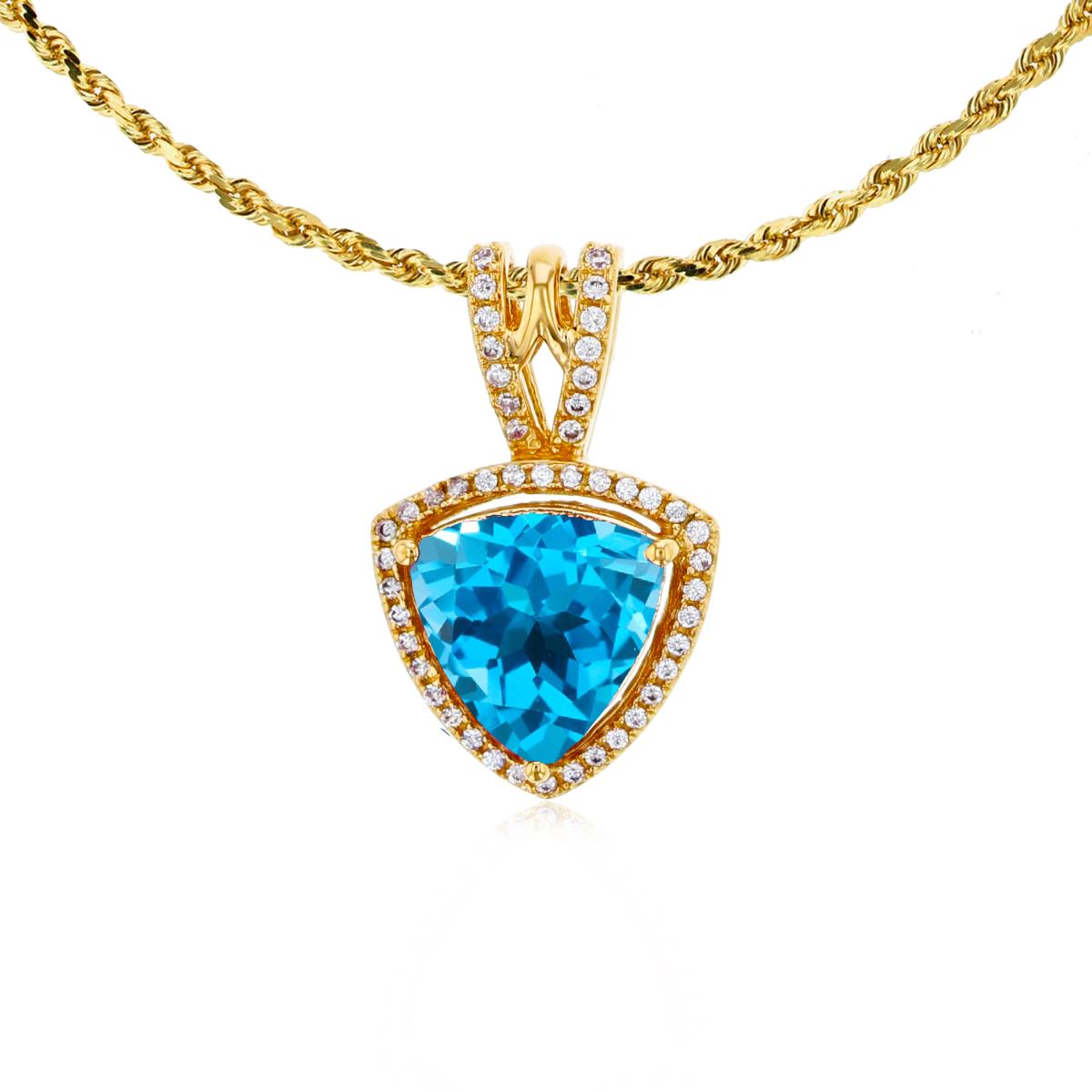 14K Yellow Gold 8mm Trillion Swiss Blue Topaz & 0.13 CTTW Diamonds Frame 18" Rope Chain Necklace