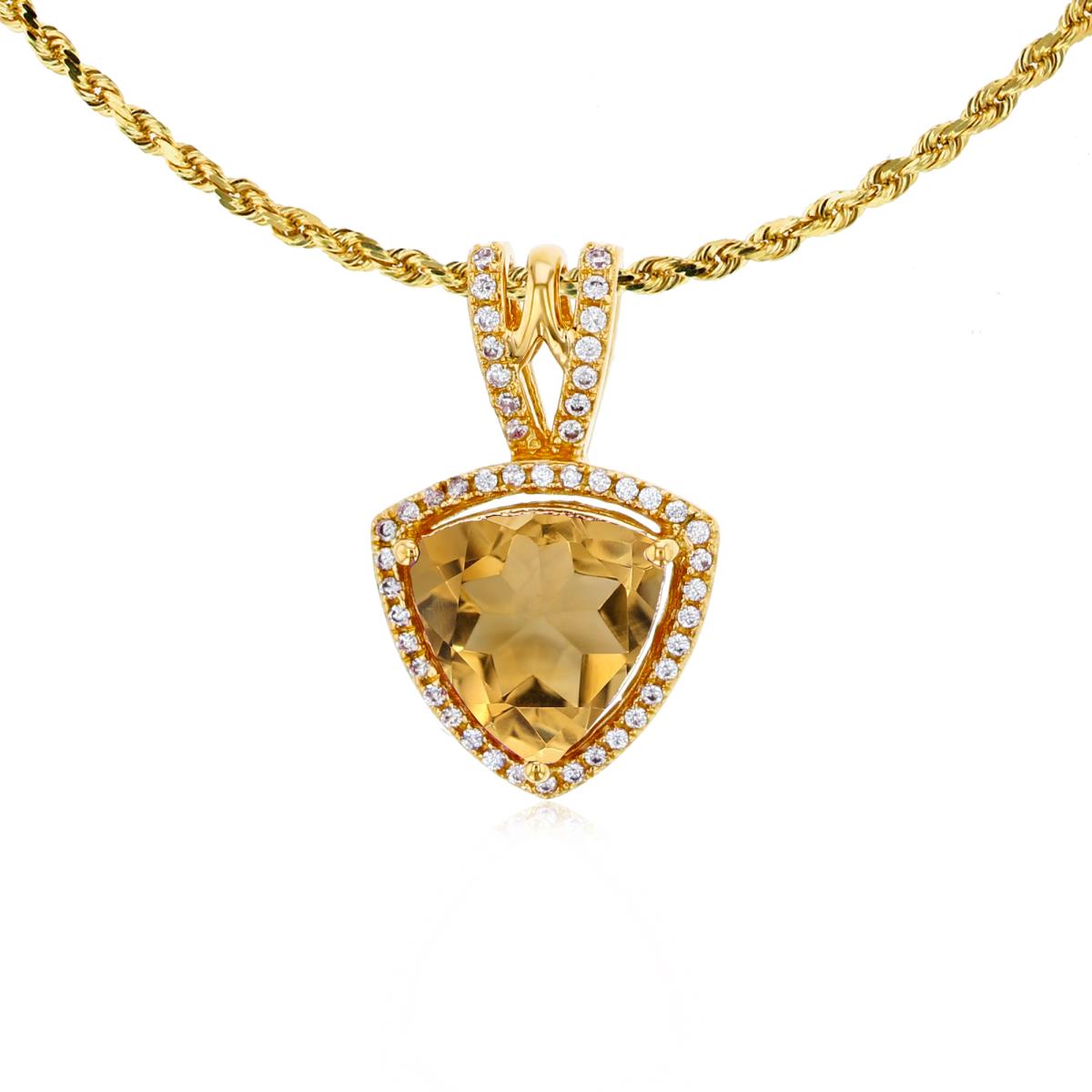 14K Yellow Gold 8mm Trillion Citrine & 0.13 CTTW Diamonds Frame 18" Rope Chain Necklace