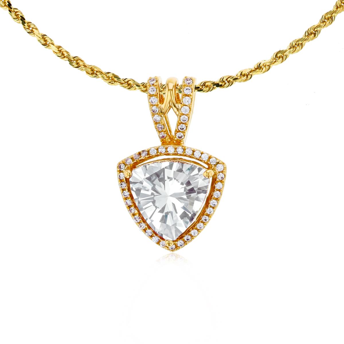 14K Yellow Gold 8mm Trillion White Topaz & 0.13 CTTW Diamonds Frame 18" Rope Chain Necklace