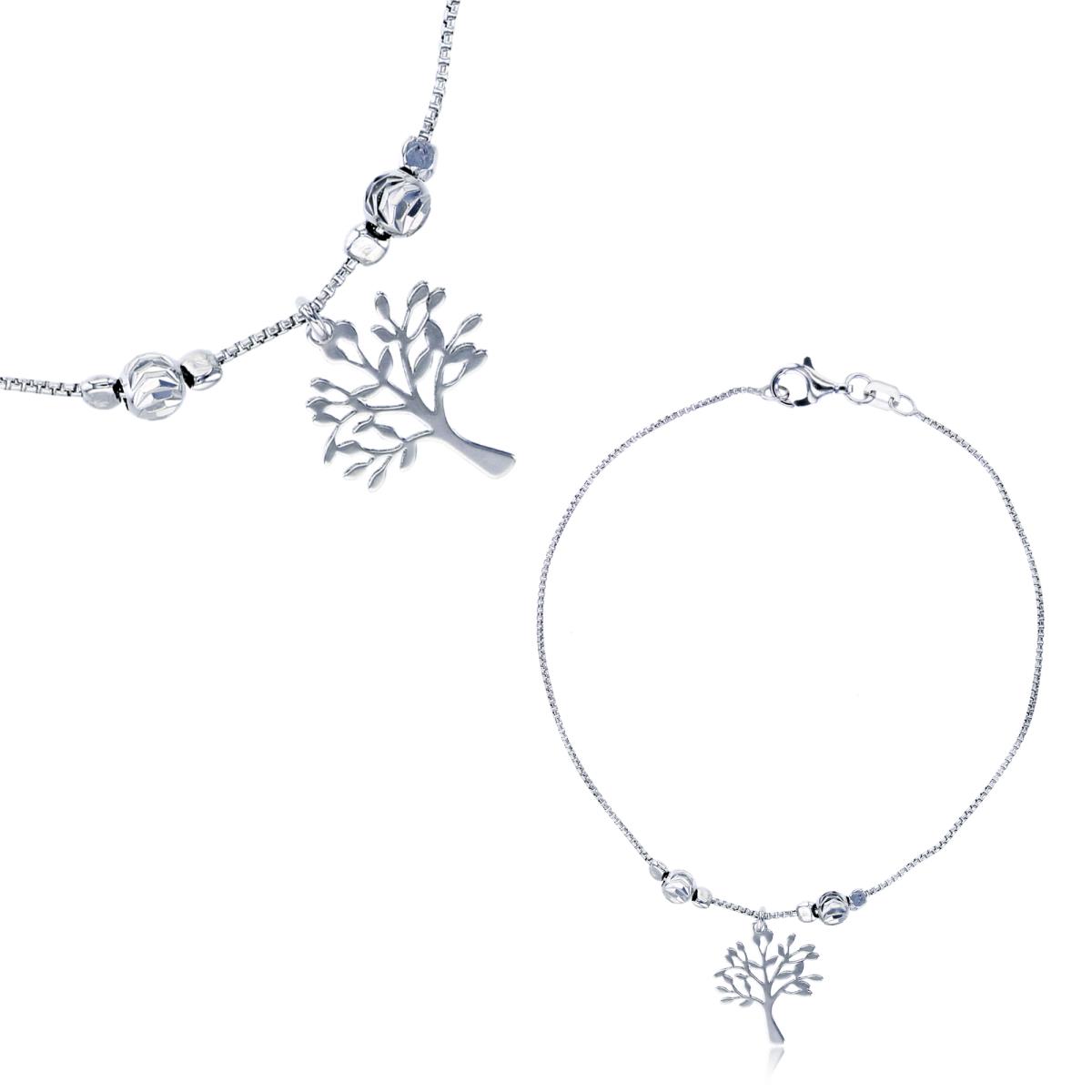 Sterling Silver Rhodium "Tree of Life"Charm/DC Beads 7.25"Bracelet