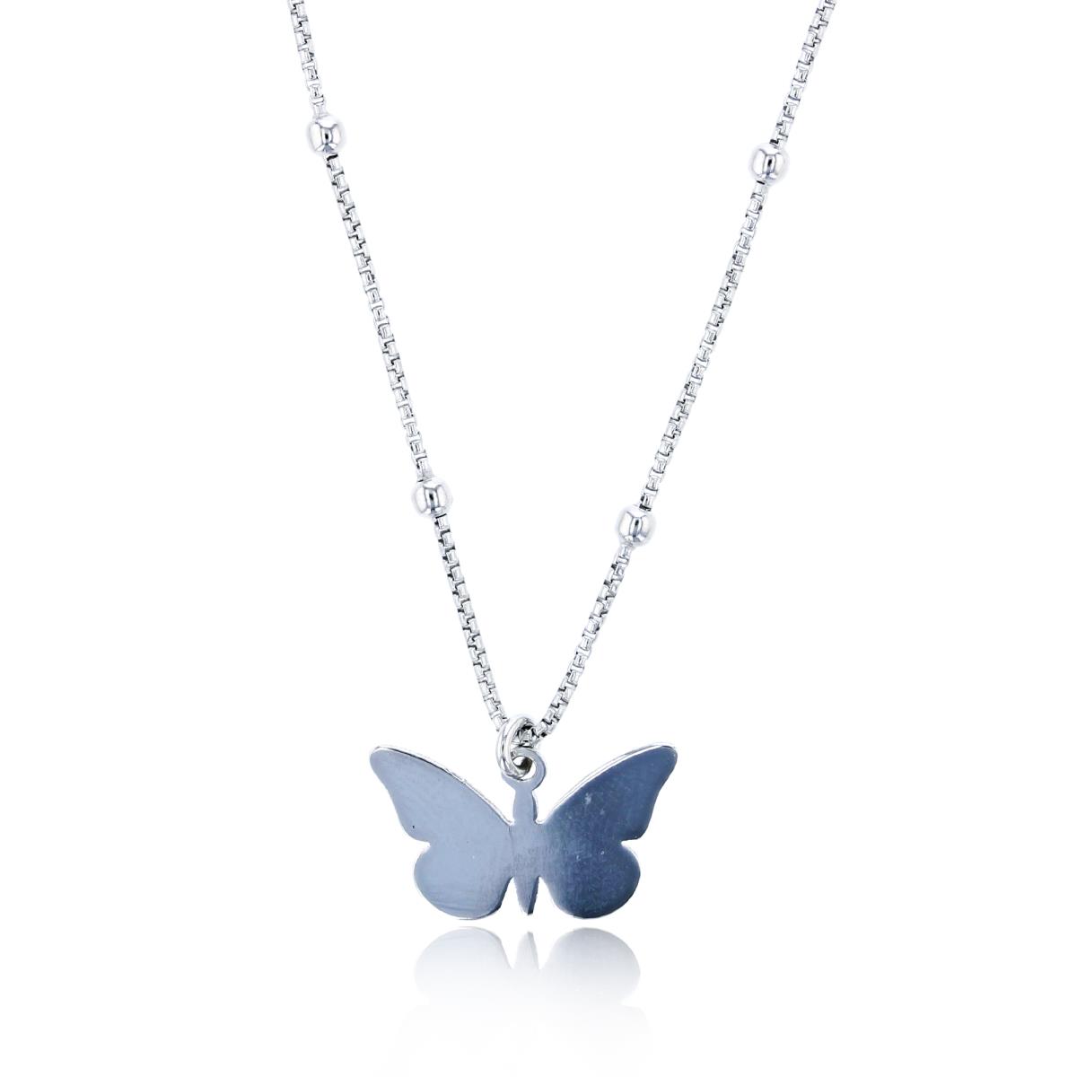 Sterling Silver Rhodium Butterfly/Beads 16"+2"Necklace