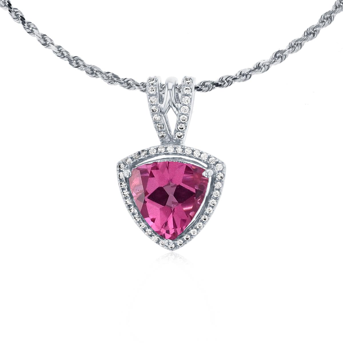 10K White Gold 8mm Trillion Pure Pink & 0.13 CTTW Diamonds Frame 18" Rope Chain Necklace