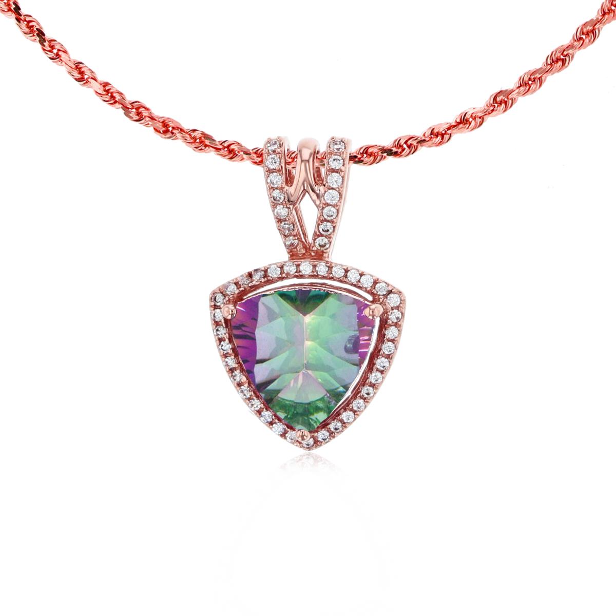 10K Rose Gold 8mm Trillion Mystic Green Topaz & 0.13 CTTW Diamonds Frame 18" Rope Chain Necklace