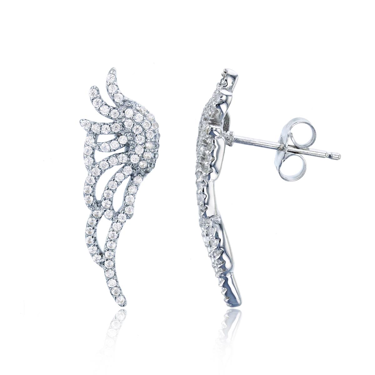 Sterling Silver Rhodium Micropave CZ Wing Ear Climber