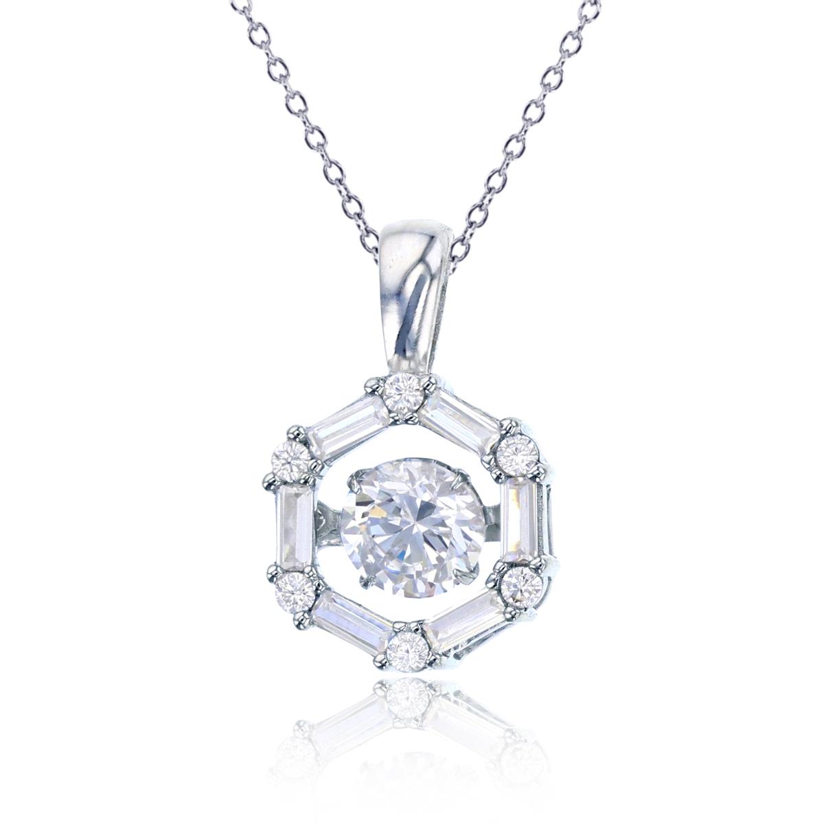 Sterling Silver Rhodium 6mm Rd Twinkle Set Hexagon 18" Necklace