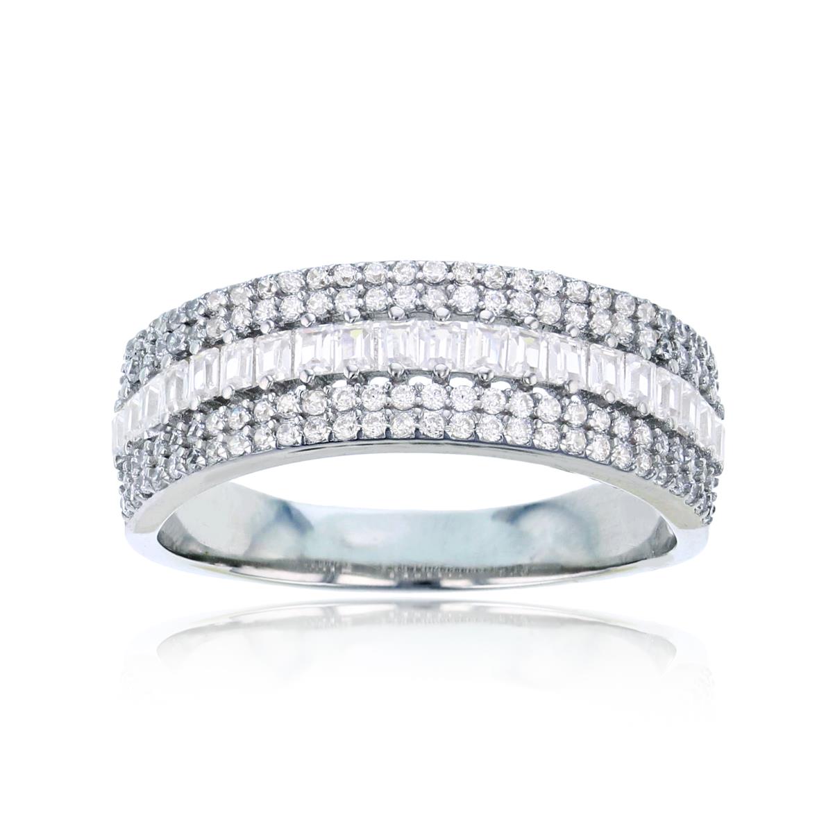 Sterling Silver Rhodium Rd & Baguette CZ Band