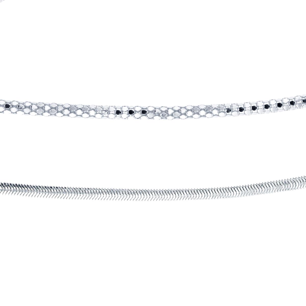 Sterling Silver Silver Plated E-Coated 4.00mm 20" Large Popcorn & 18" Herringbone Chain Set