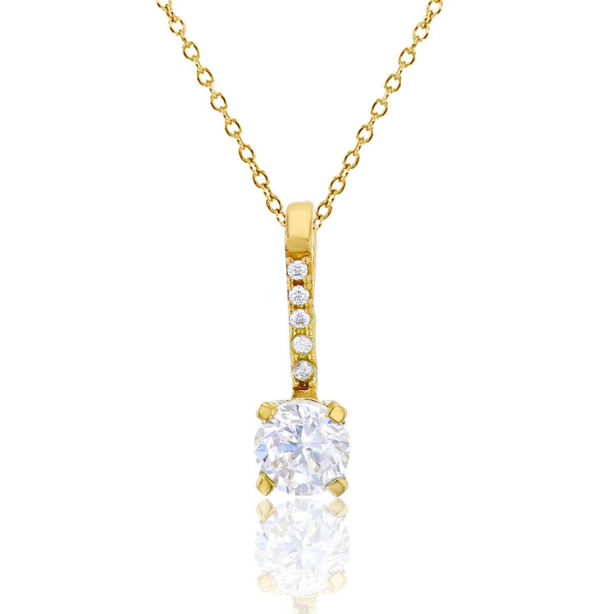 14K Yellow Gold 5.25mm Round CZ Solitaire 16x5mm 18" Necklace