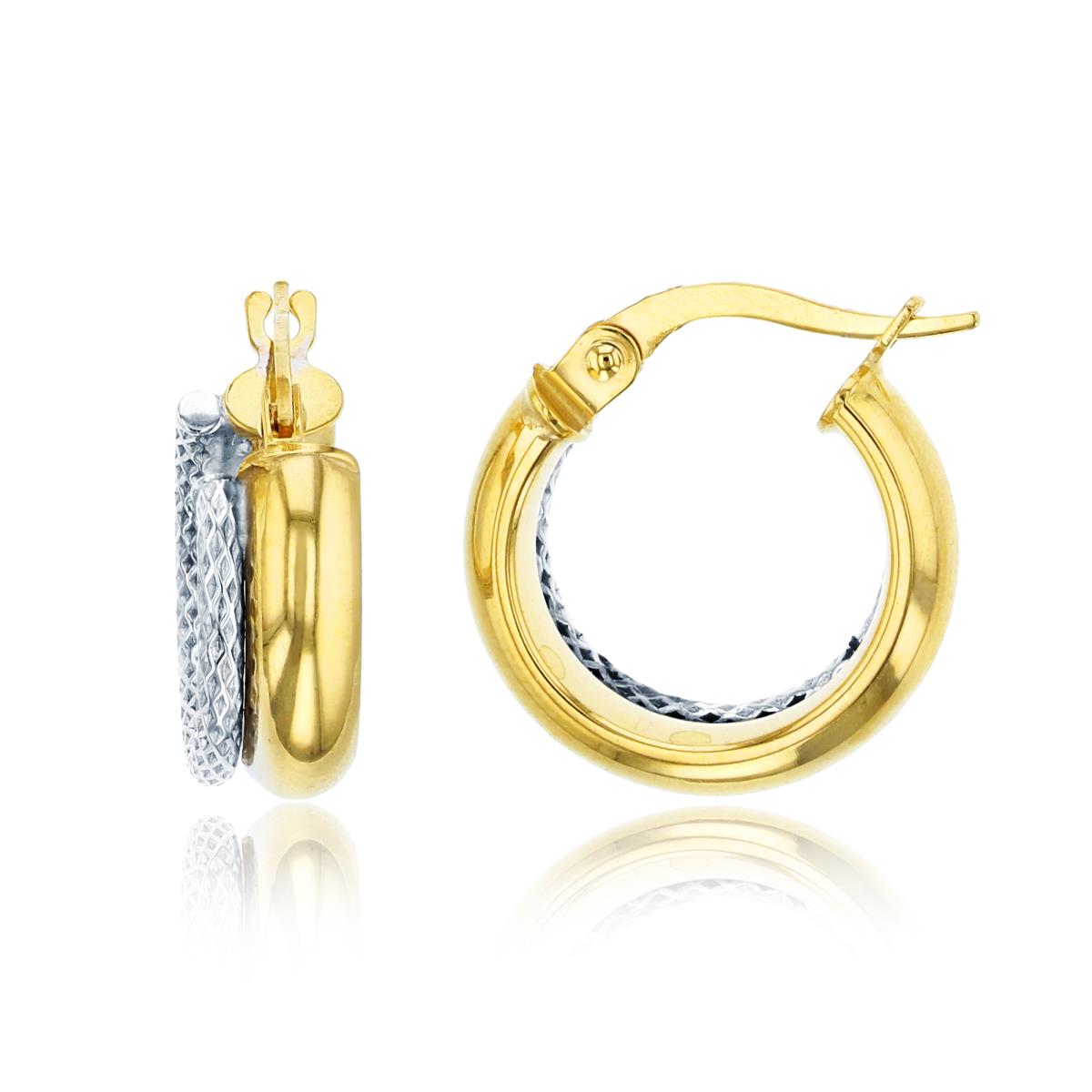 14K Two-Tone Gold 15x5mm Polished & Diamond Cut Double Tube Hoop Earring