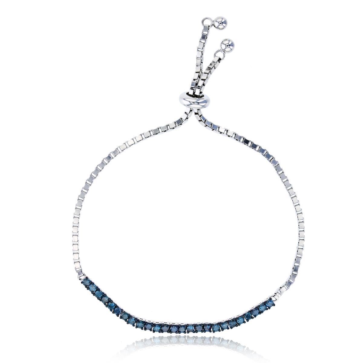 Sterling Silver Rhodium 1 CTTW Rnd Blue Diamonds Flexi Adjustable Bolo Bracelet