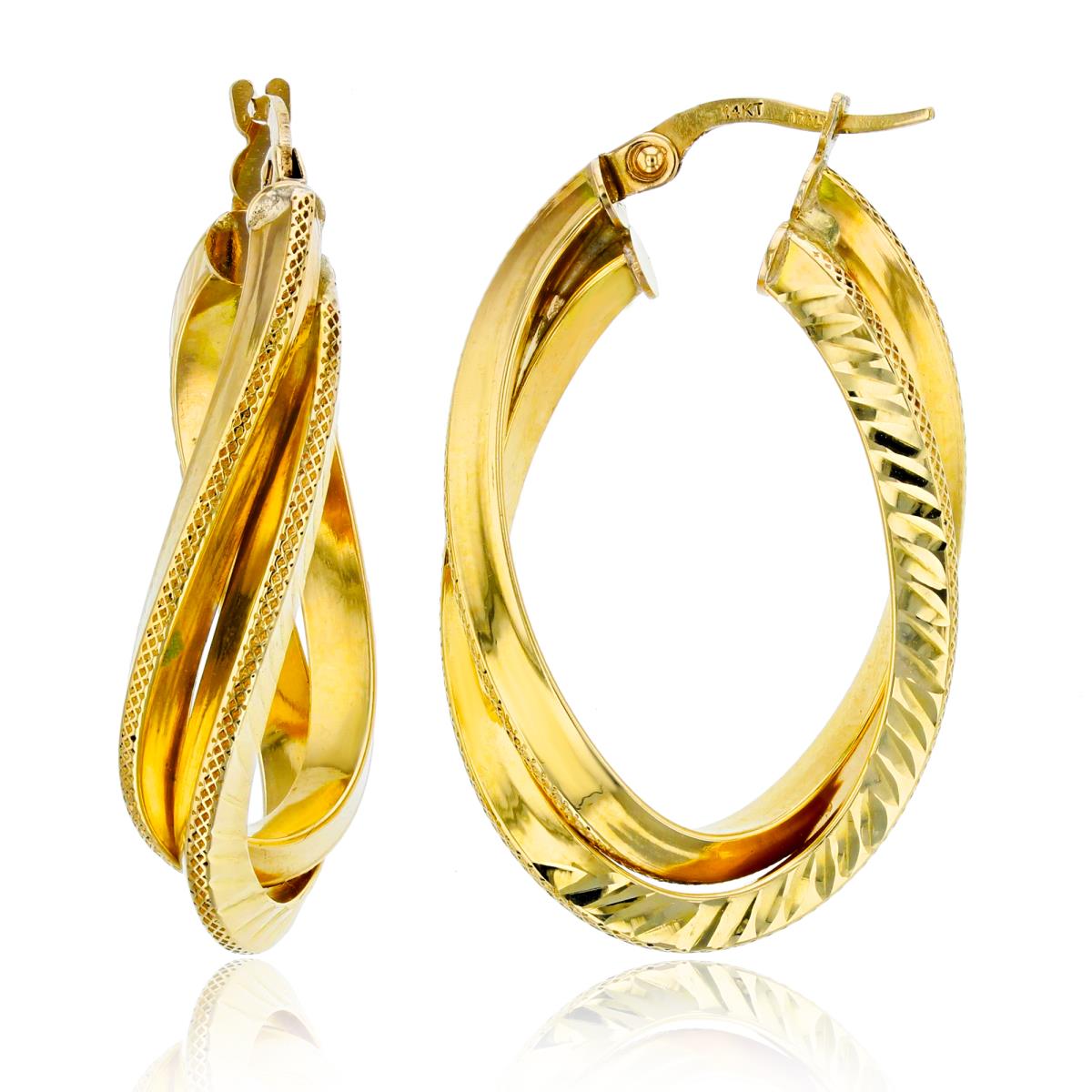 14K Yellow Gold Yellow 35x6.5mmTextured Overlapped Oval Hoop Earring