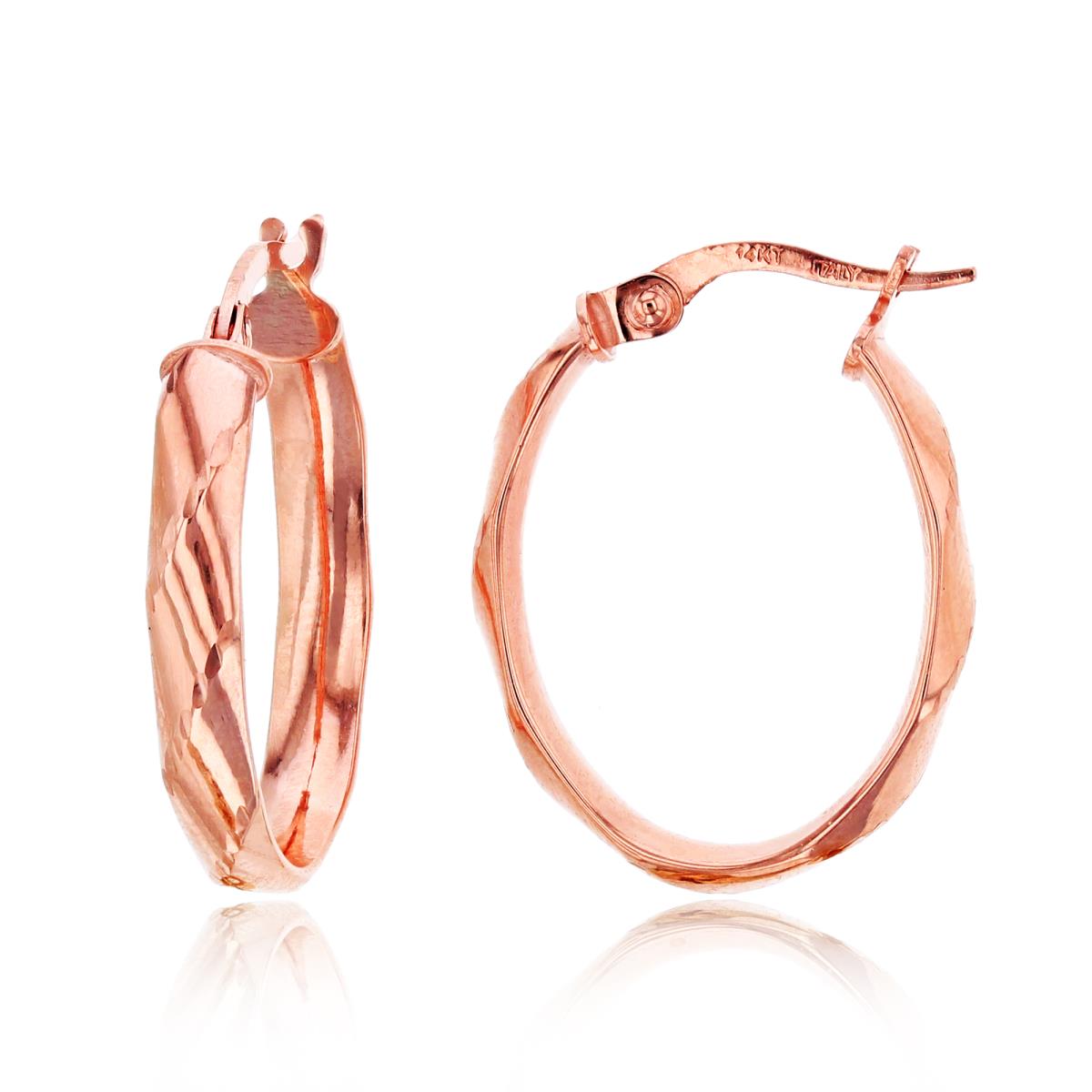 14K Rose Gold 24x4mm Polished & DC Twisted Oval Hoop Earring