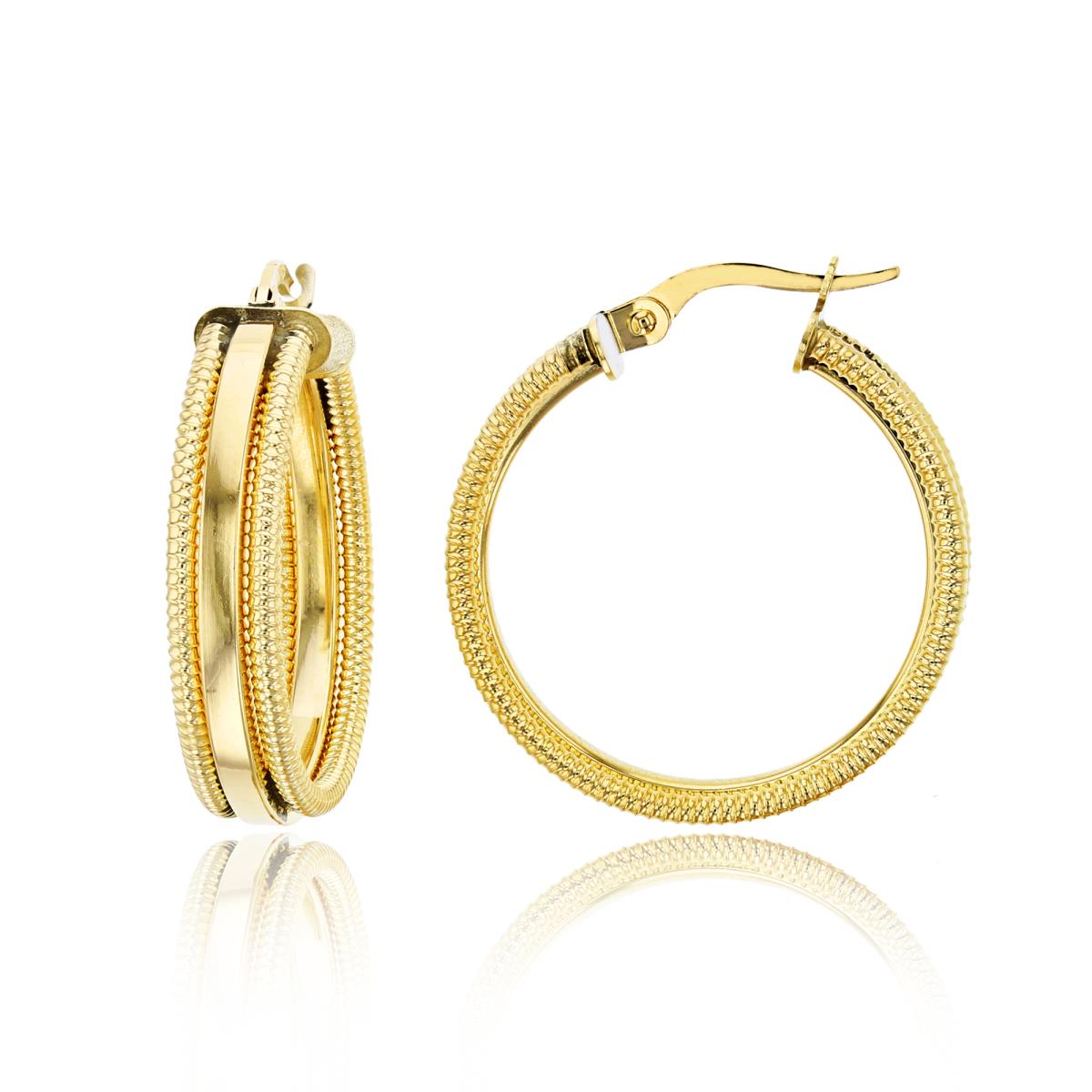 14K Yellow Gold Polished Center/Twisted on Side 25x5mm Hoop Earring