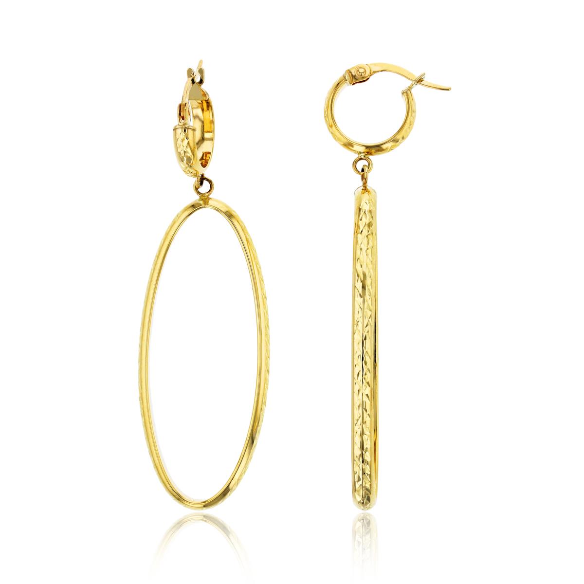 14K Yellow Gold DC Huggie Top & Open Oval Dangling Earring