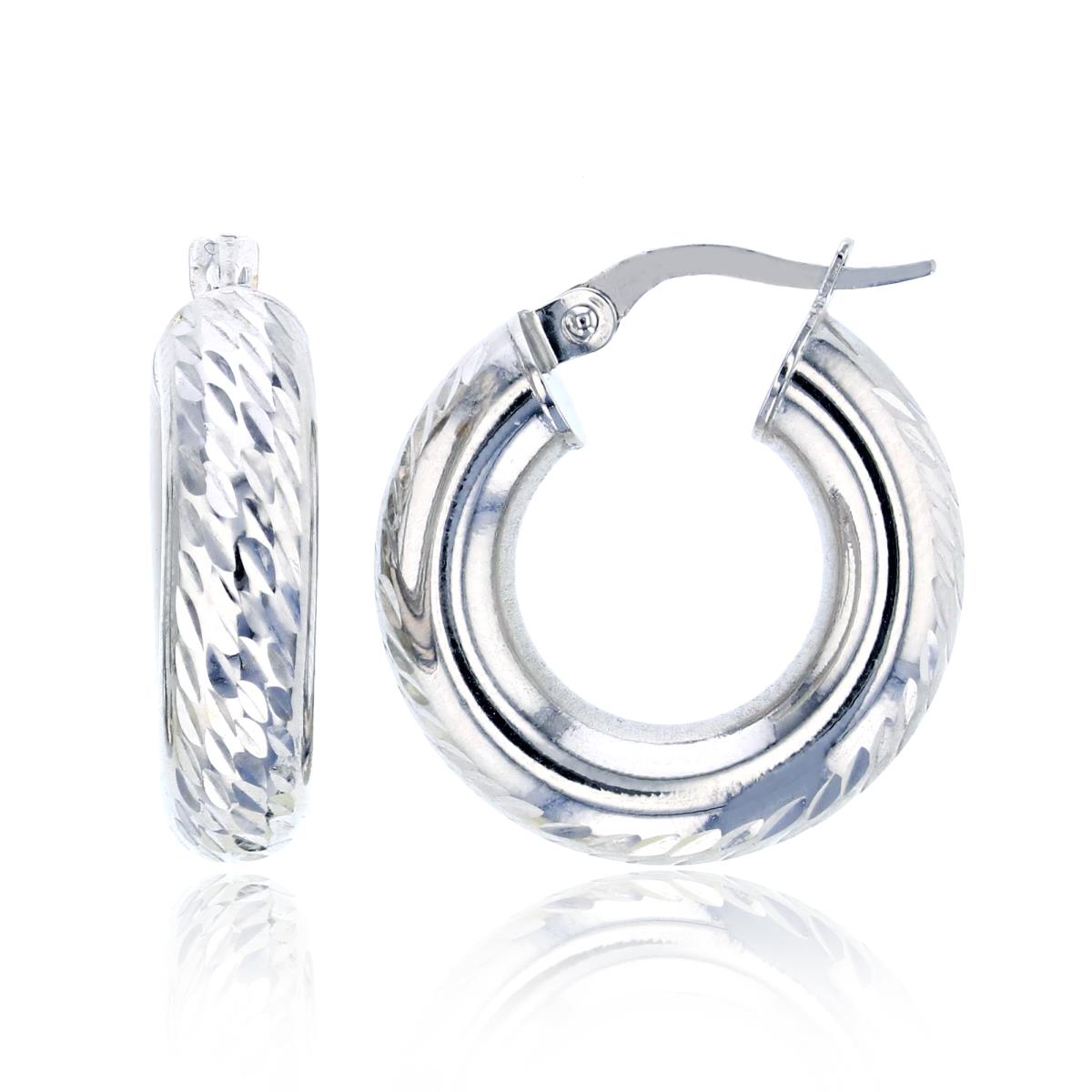 14K White Gold 20x5mm Polished with DC Front Hoop Earring