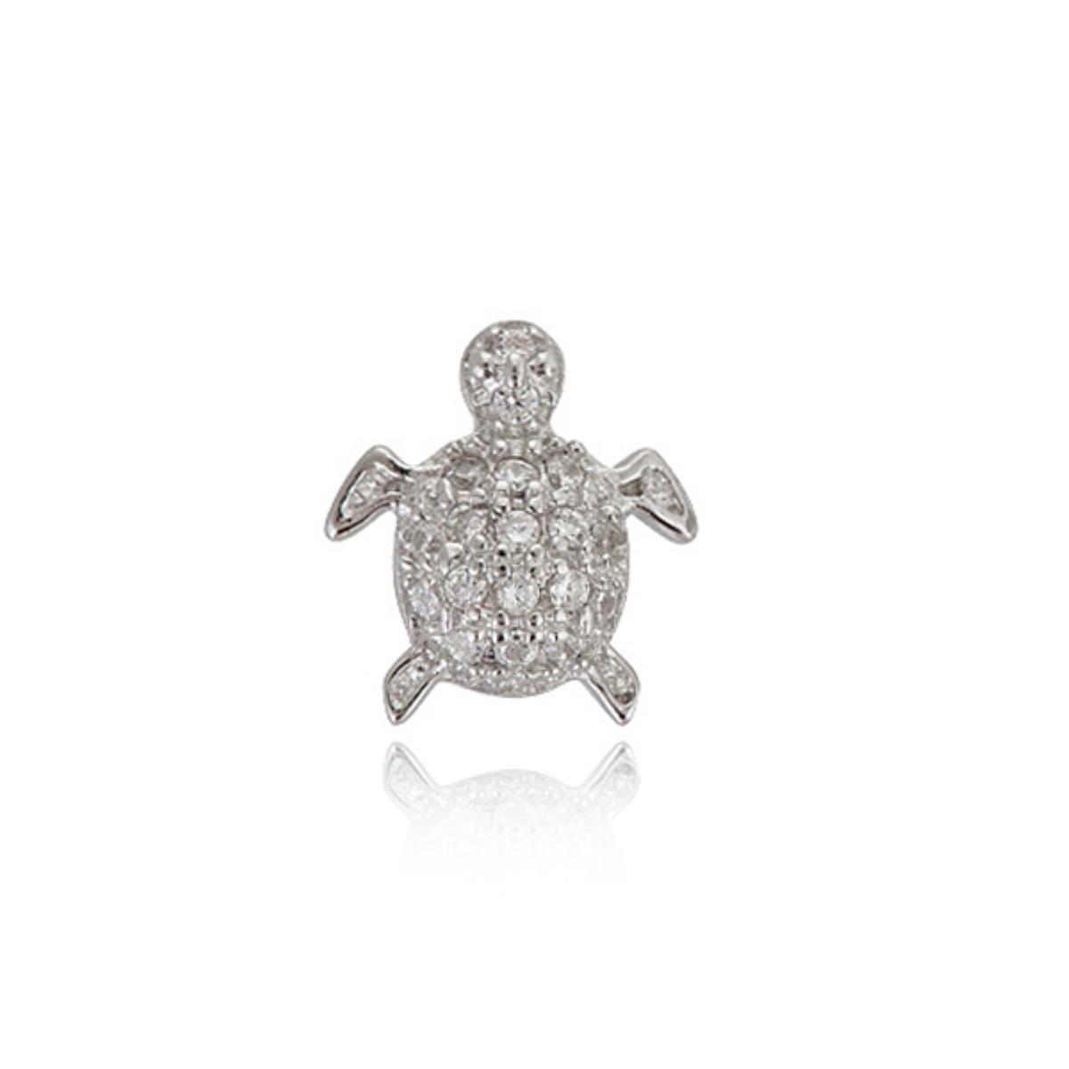 Sterling Silver Rhodium Micropave Turtle Pendant