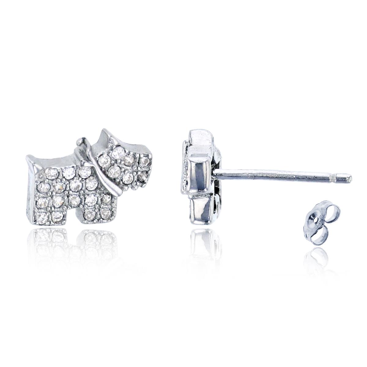 Sterling Silver Rhodium Micropave Dog Stud Earring