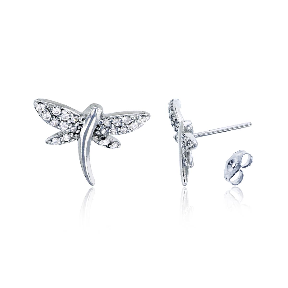 Sterling Silver Rhodium Dragonfly Stud Earring