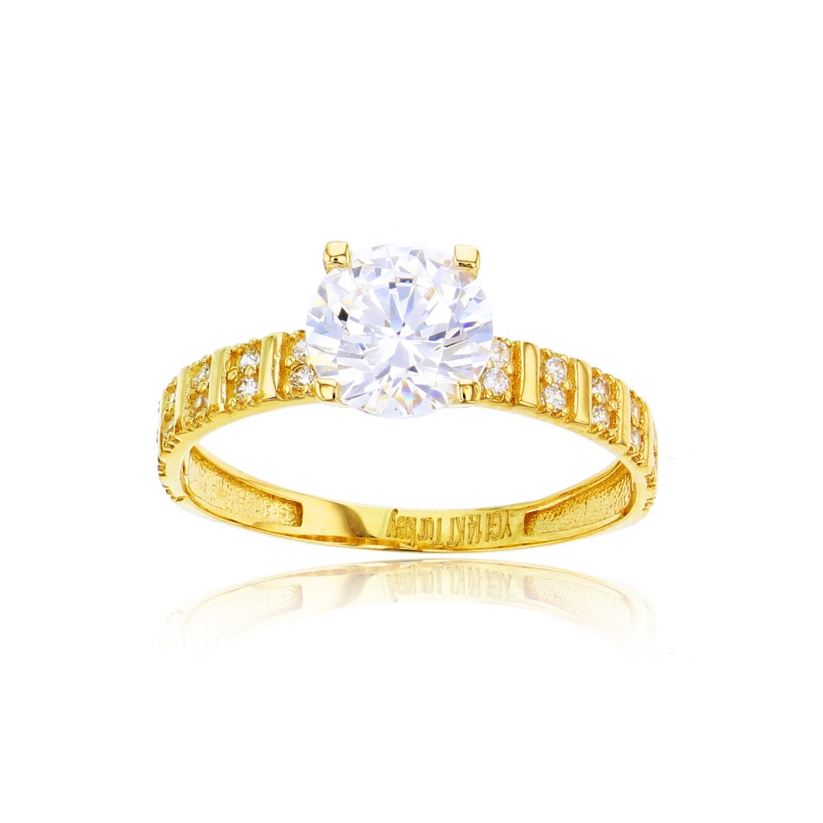 14K Yellow Gold 7mm Round Cut CZ Segmented Sides Engagement Ring