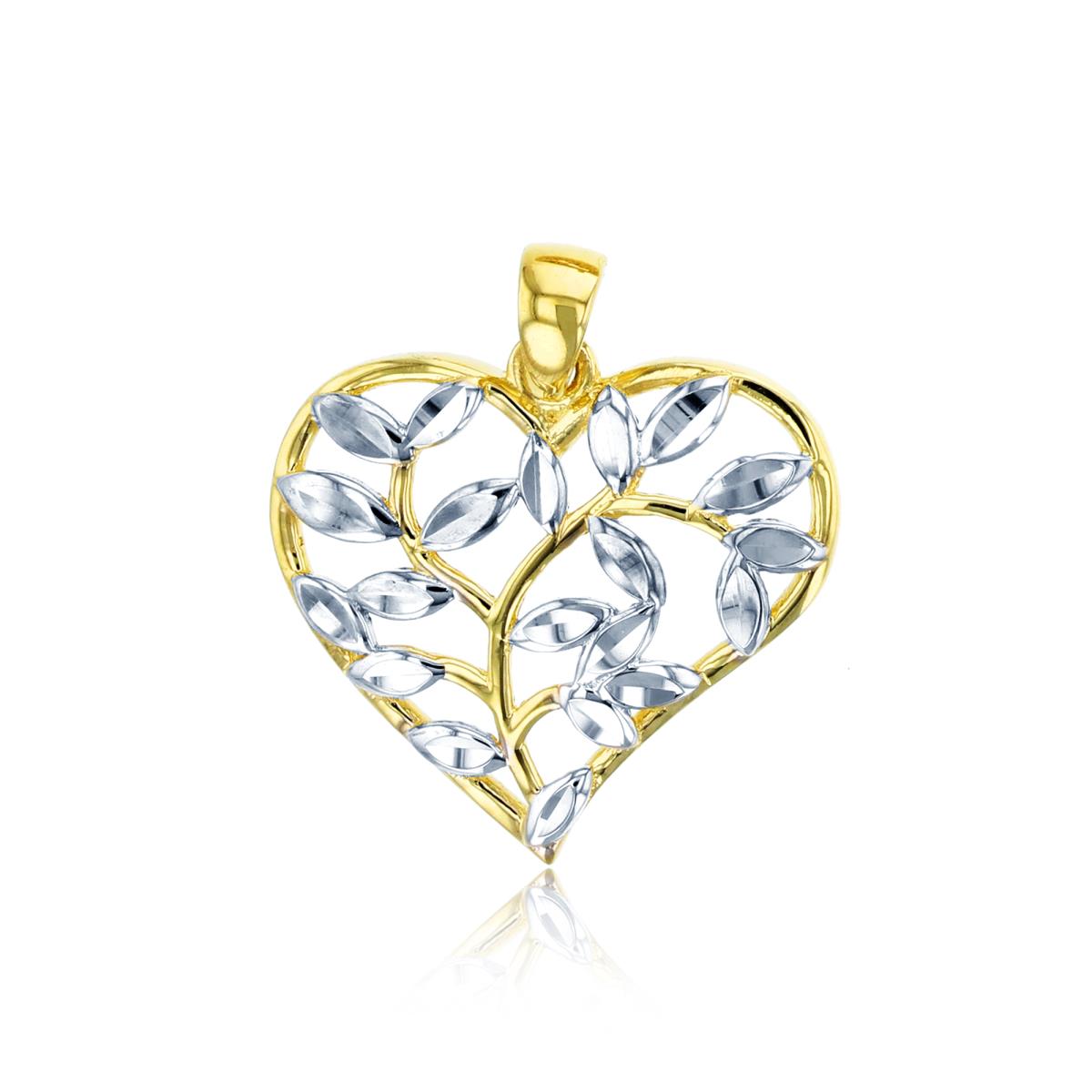 14K Two-Tone Gold Branched Heart Pendant