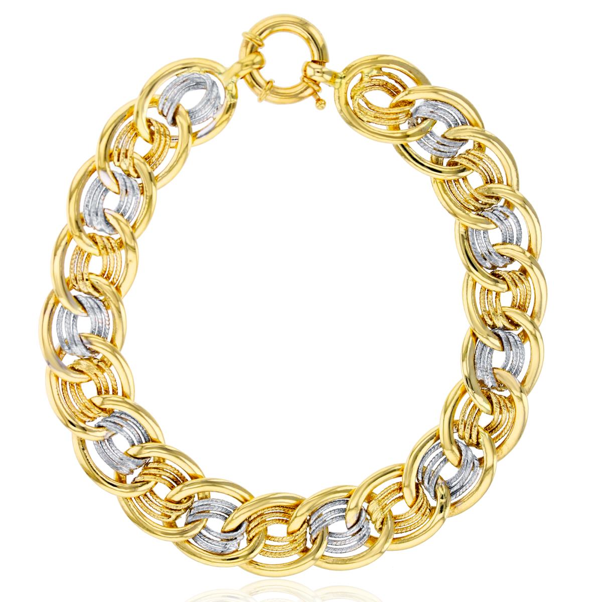 14K Two-Tone Gold Interlace Textured Linked 7.5" Bracelet