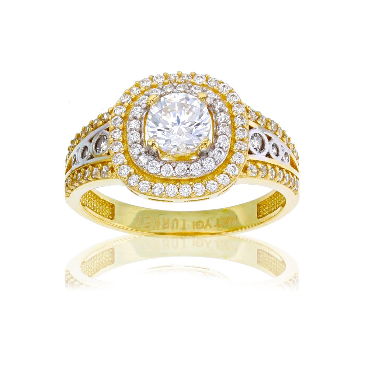 14K Two-Tone Gold 5.00mm Round Cut CZ Double Halo Fashion Ring