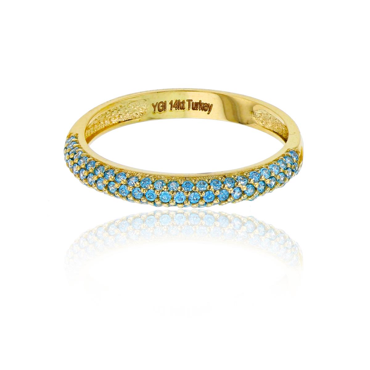 14K Yellow Gold Rnd Blue CZ Micropave Row Band