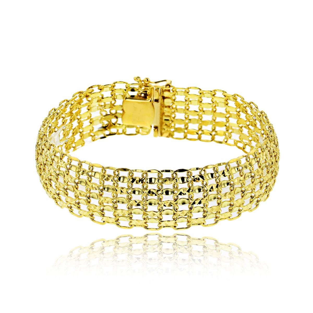 14K Yellow Gold Diamond Cut Weaved Multi Row Link 7.25" Bracelet