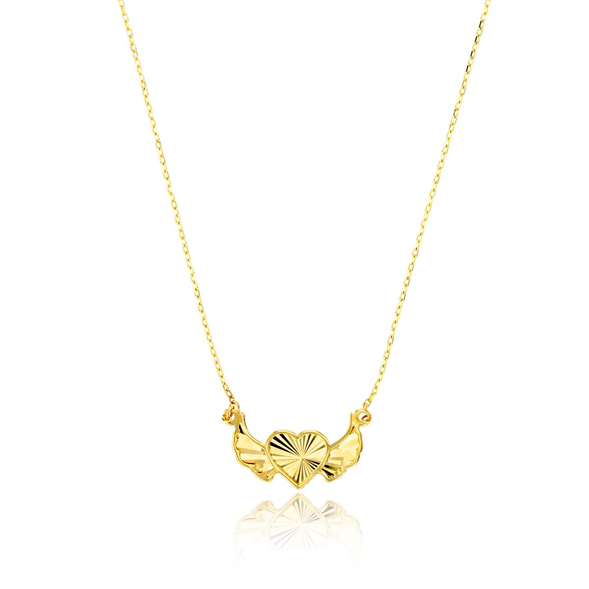 14K Yellow Gold DC Heart with Wings 16"+1"Necklace