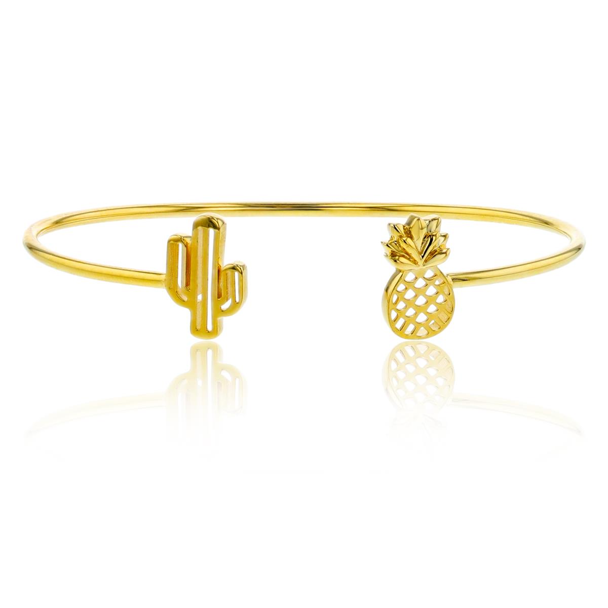 14K Yellow Gold Pineapple & Cactus Open Bangle