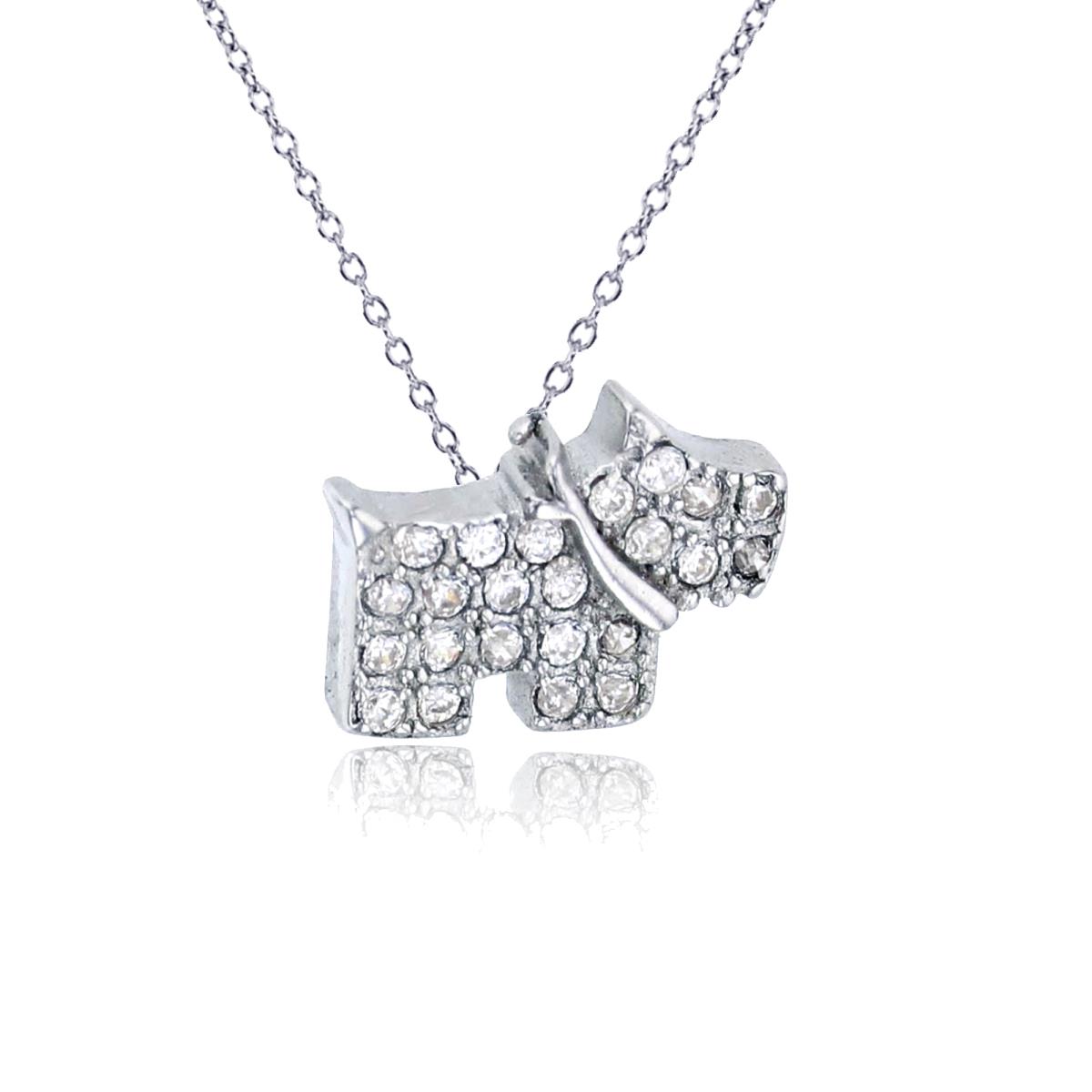 Sterling Silver Rhodium Micropave Dog 13"+2" Necklace